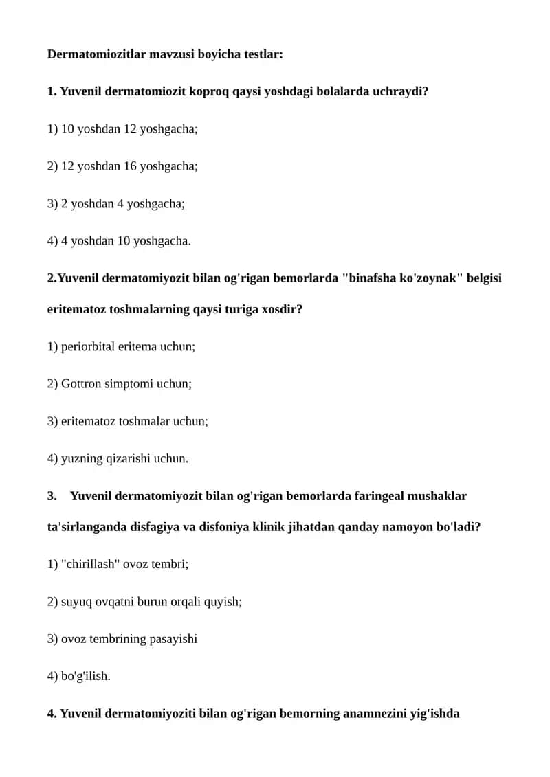 Dermatomiozitlar mavzusi boyicha testlar 1