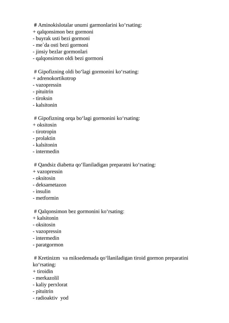 Qandsiz diabetta qo‘llaniladigan preparatni ko‘rsating: 1