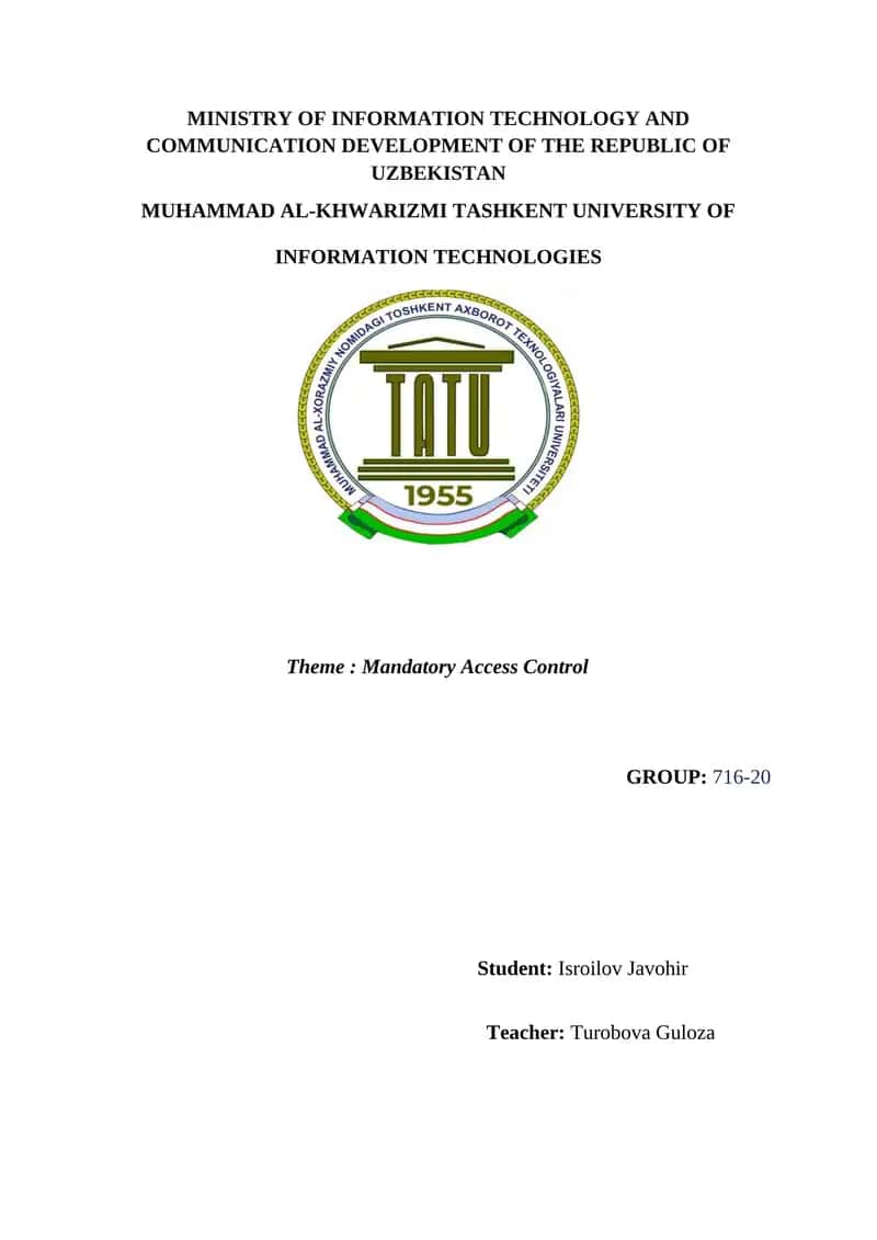 Mandatory Access Control (MAC) 1
