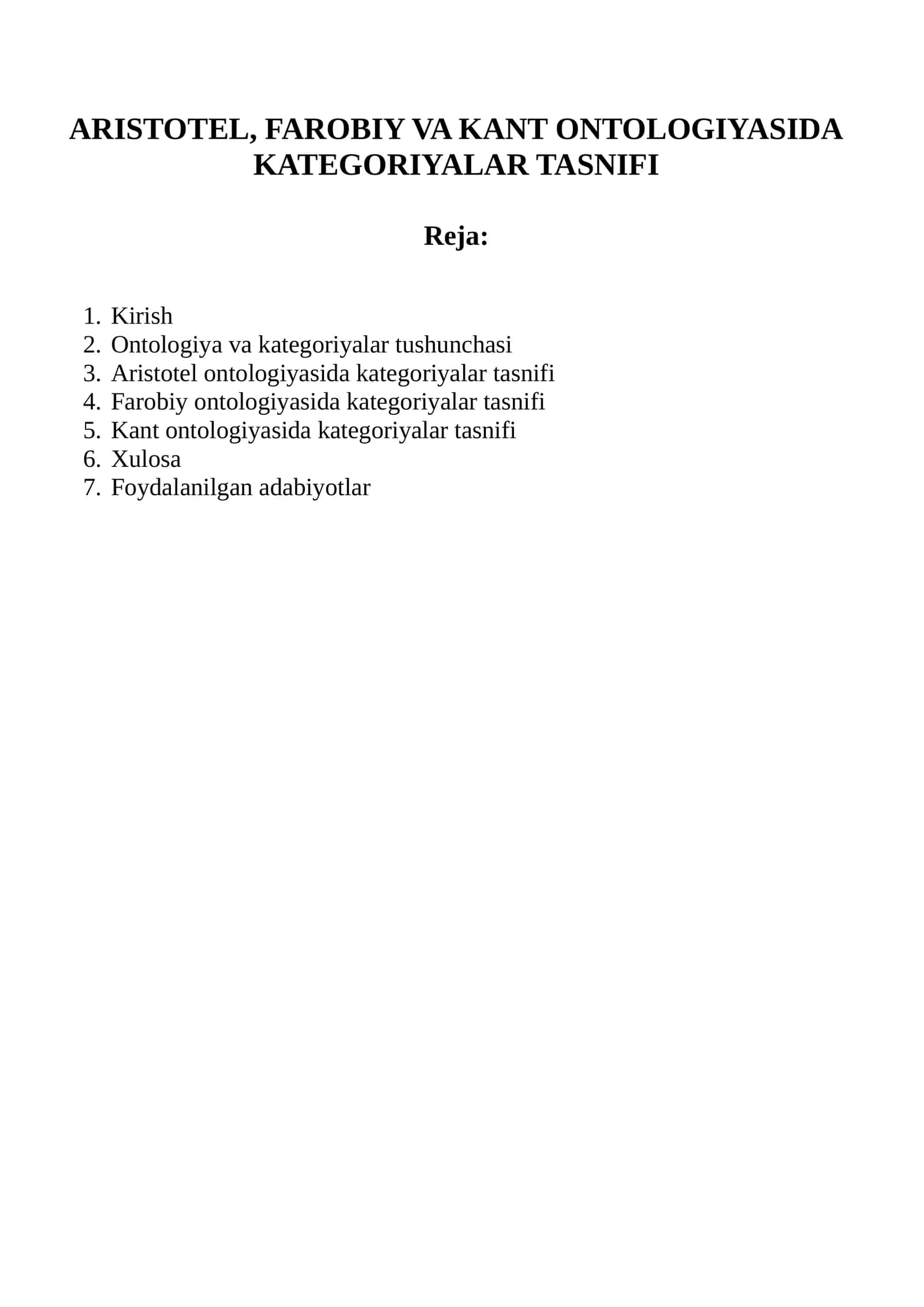 ARISTOTEL, FAROBIY VA KANT ONTOLOGIYASIDA KATEGORIYALAR TASNIFI 1