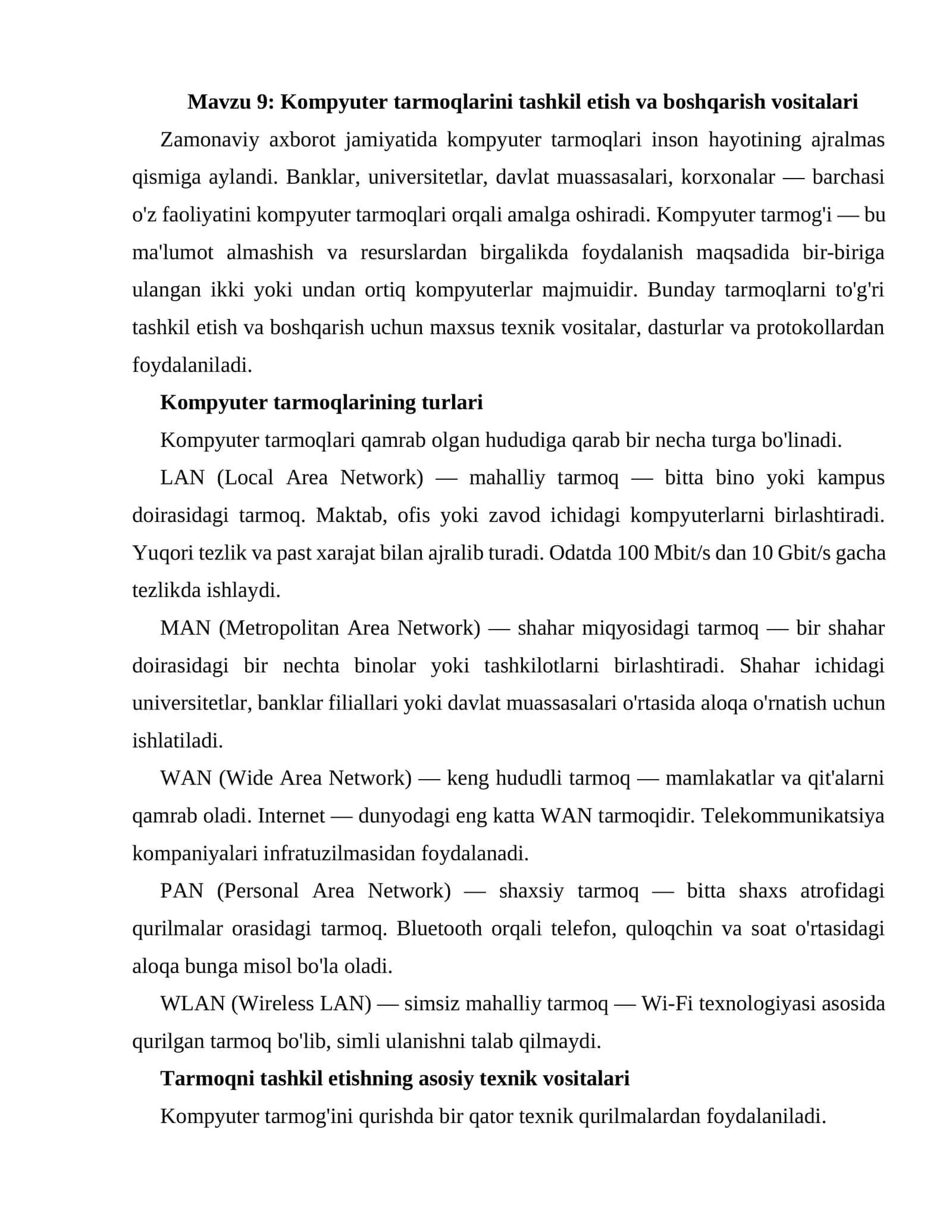 Kompyuter Tarmoqlari 1