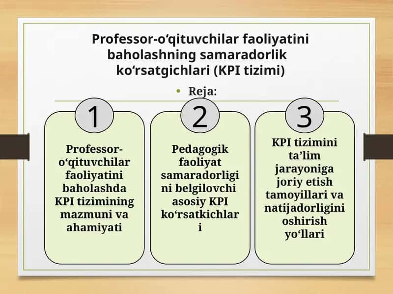 Professor-o‘qituvchilarfaoliyatini baholashning samaradorlikko‘rsatgichlari (KPI tizimi) 1