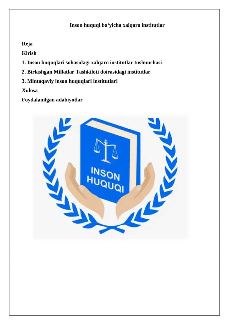 Inson huquqi bo‘yicha xalqaro institutlar 1