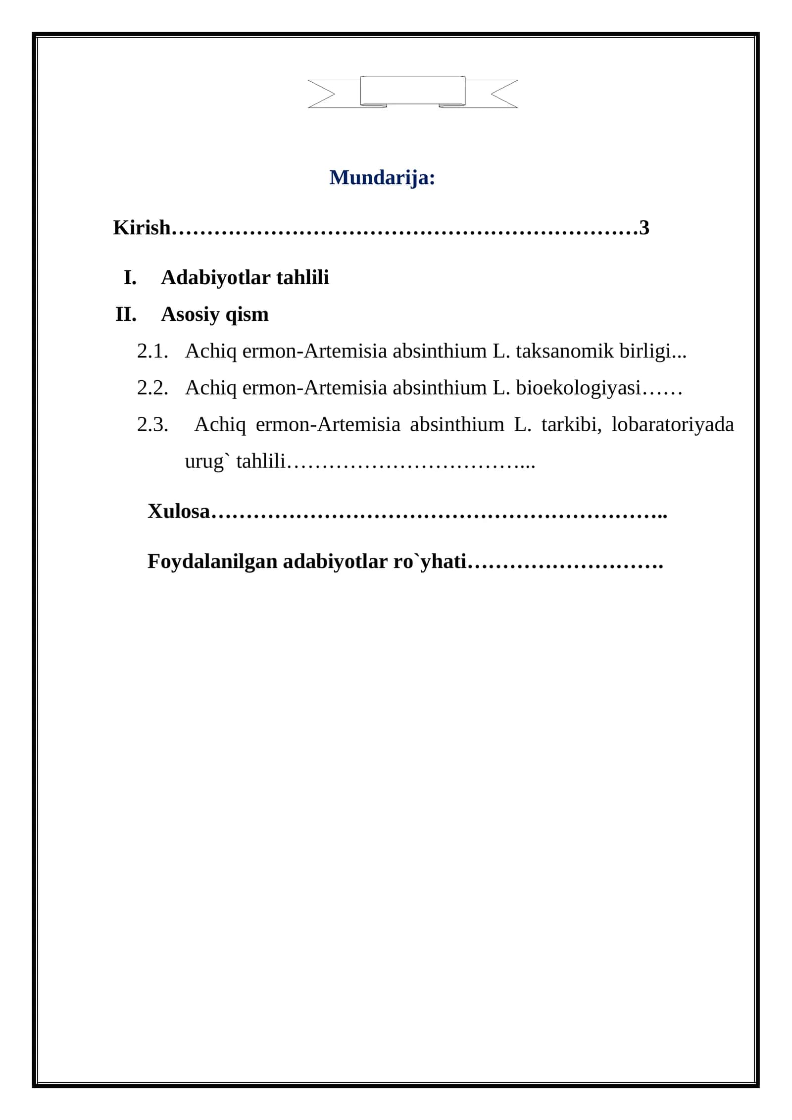 Achiq ermon-Artemisia absinthium L. tarkibi, lobaratoriyada urug` tahlili 1