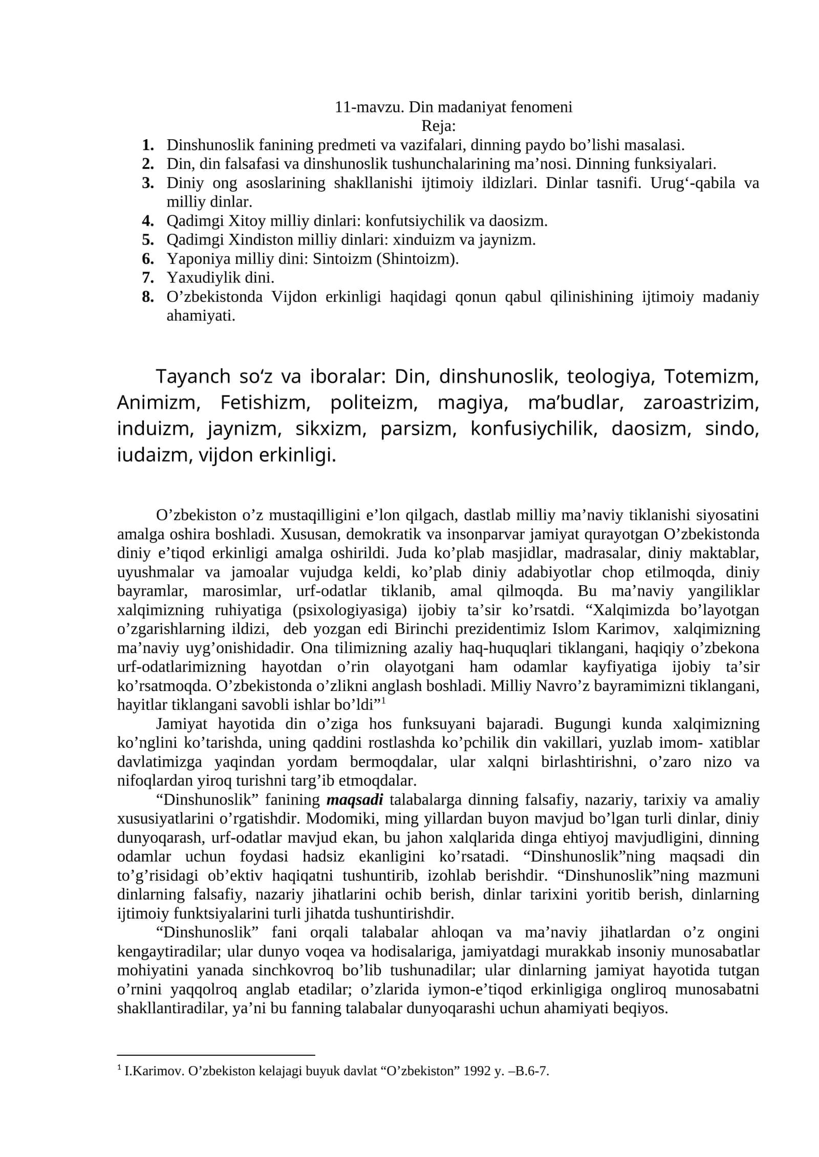 11-mаvzu. Din madaniyat fenomeni 1