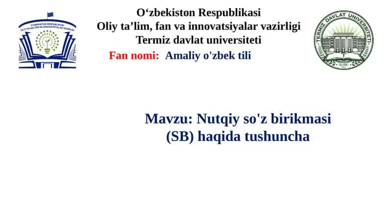 Nutqiy so'z birikmasi (SB) haqida tushuncha 1