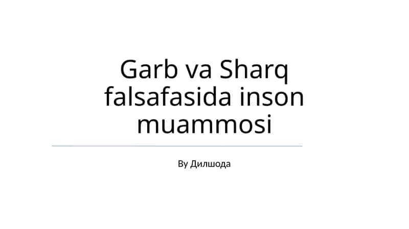 Inson Muammosi: Libos va Sharq Falsafa 1