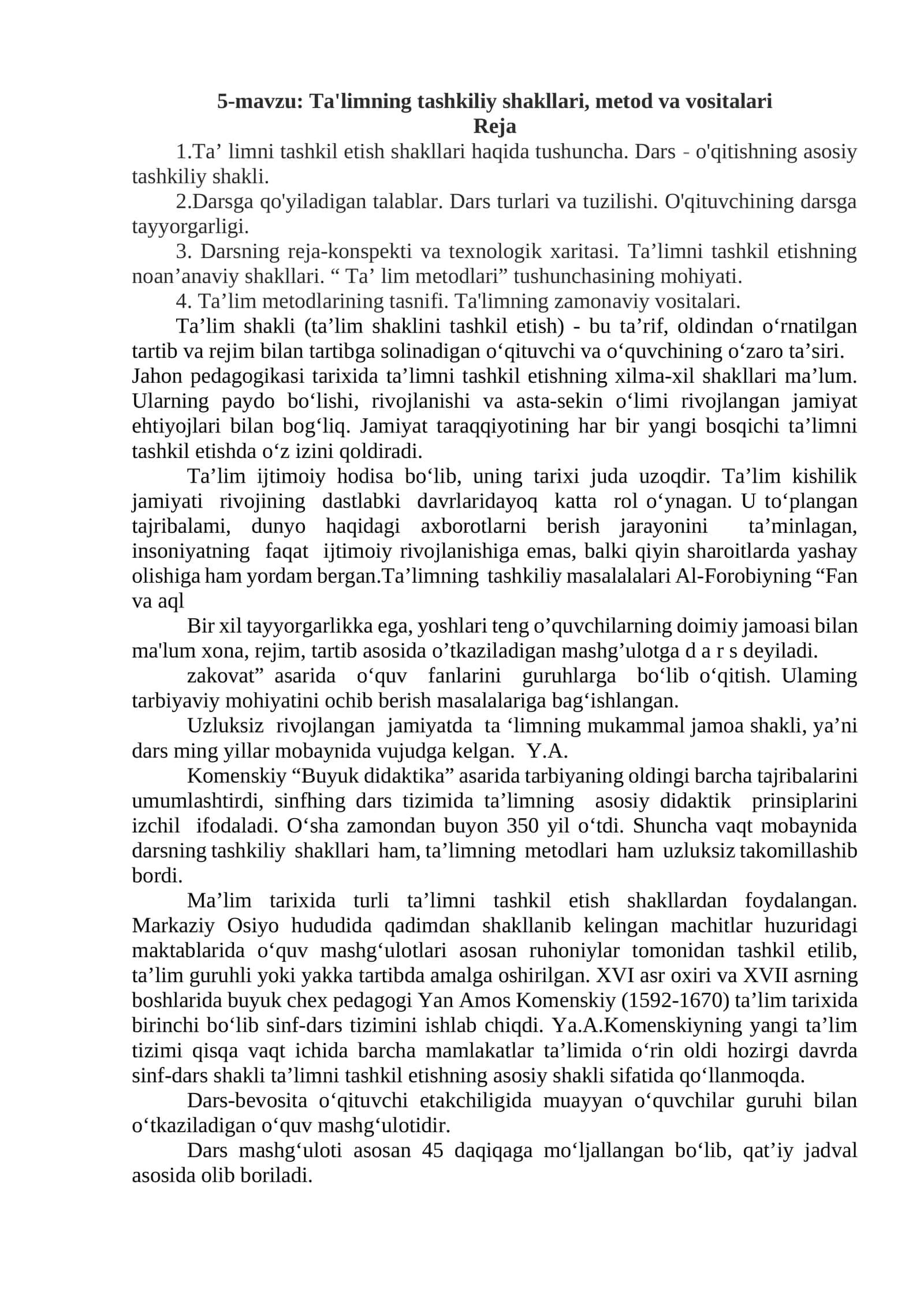 Ta'limning tashkiliy shakllari, metod va vositalari 1