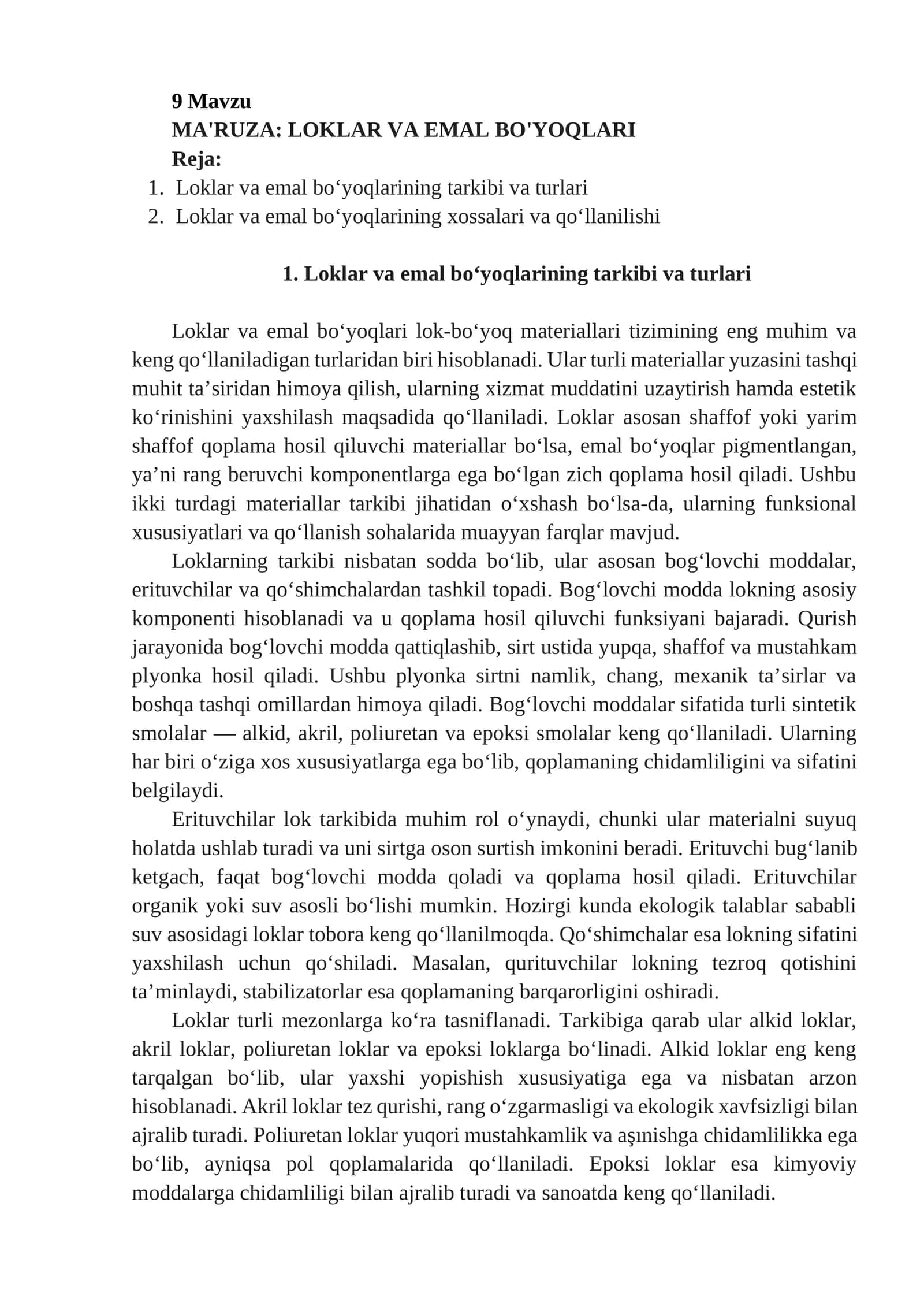 LOKLAR VA EMAL BO'YOQLARI 1