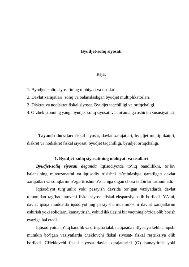 Byudjet-soliq siyosati 1