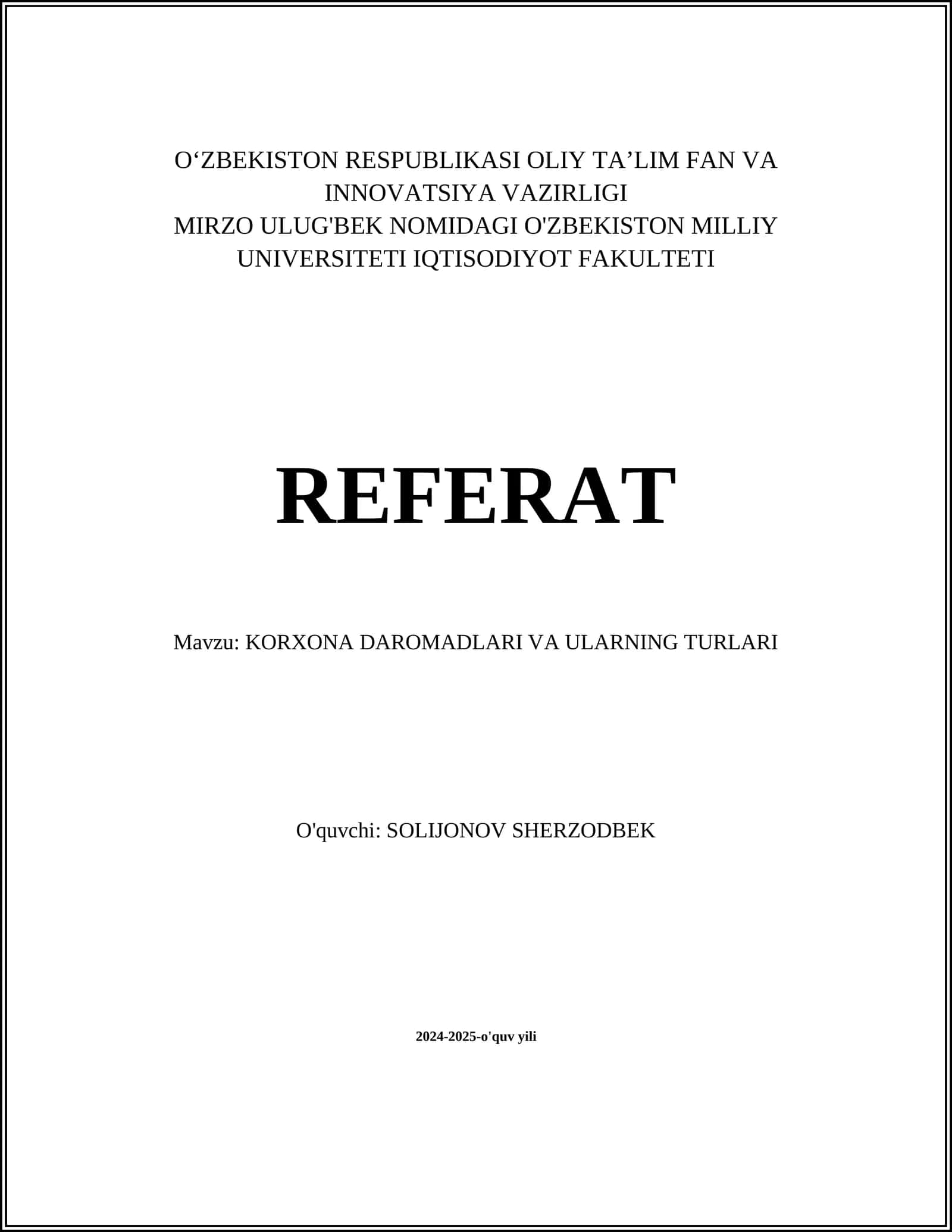 Korxona daromadlari va ularning turlari 1