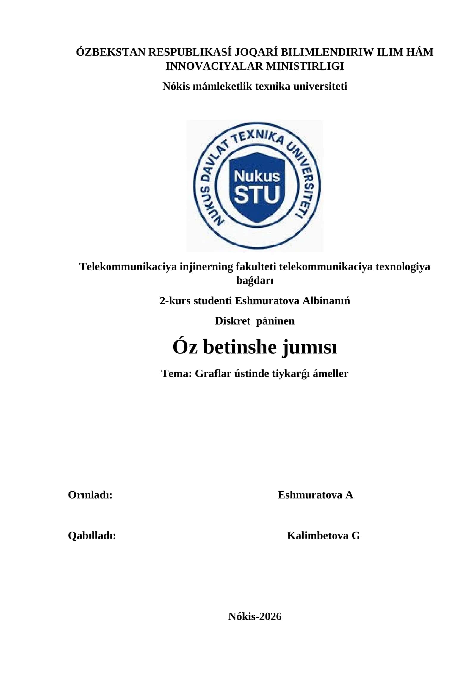 Graflar ústinde tiykarǵı ámeller 1