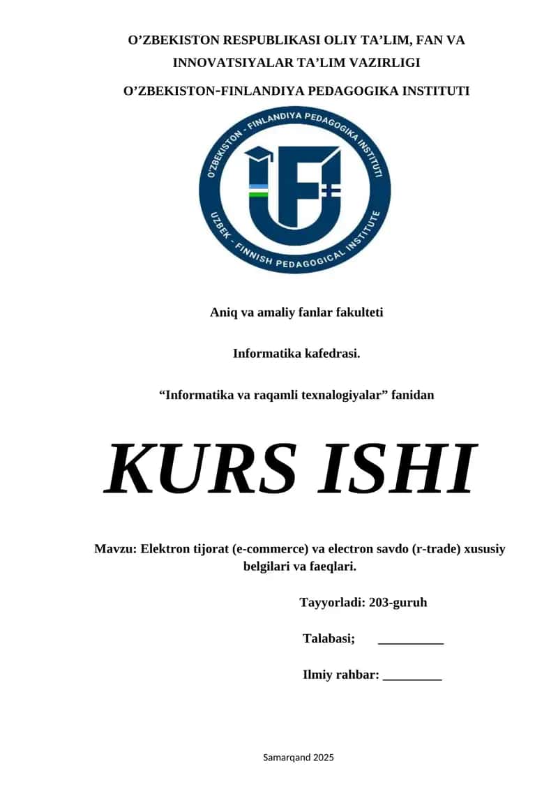 Elektron tijorat (e-commerce) va electron savdo (r-trade) xususiy belgilari va faeqlari. 1