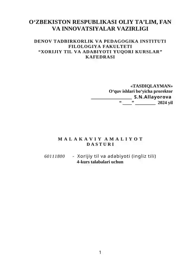 Malakaviy Amaliyot Dasturi 60111800