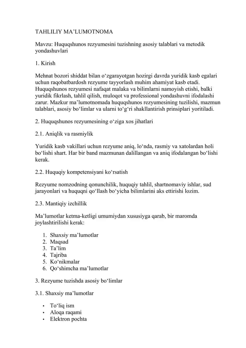 Huquqshunos rezyumasi 1