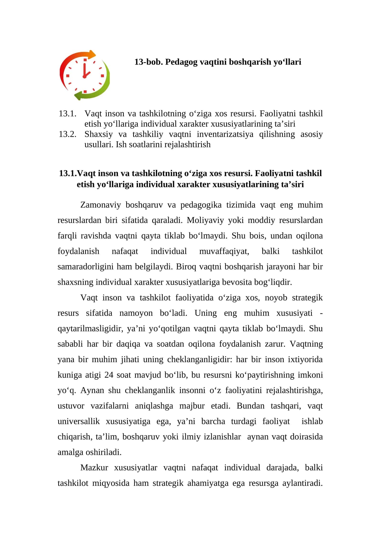 Pedagog Vaqtini Boshqarish... Mustaqil ish 1