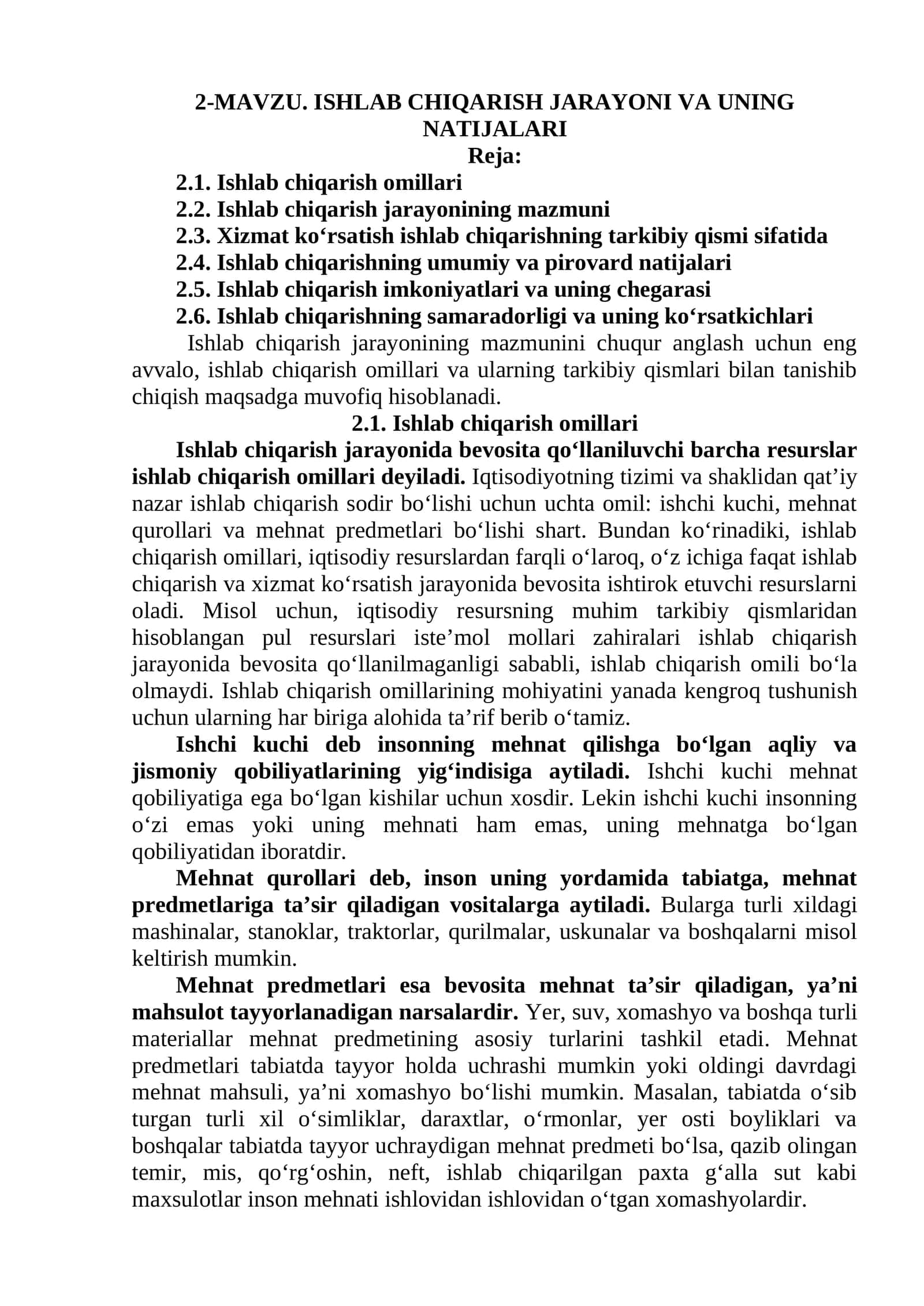 ISHLAB CHIQARISH JARAYONI VA UNING NATIJALARI 1