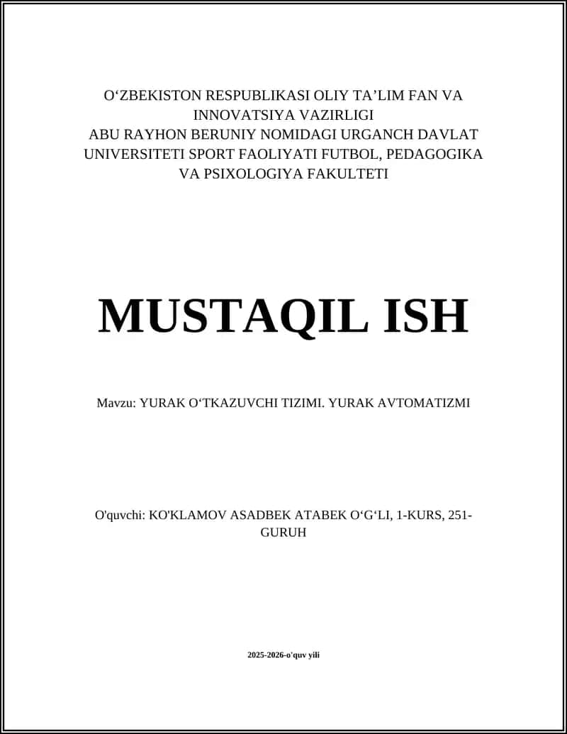 YURAK OʻTKAZUVCHI TIZIMI 1