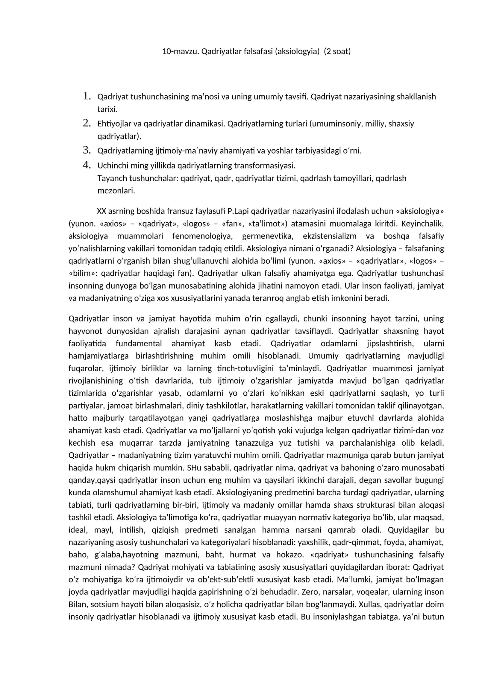 Qadriyatlar falsafasi (aksiologyia) 1