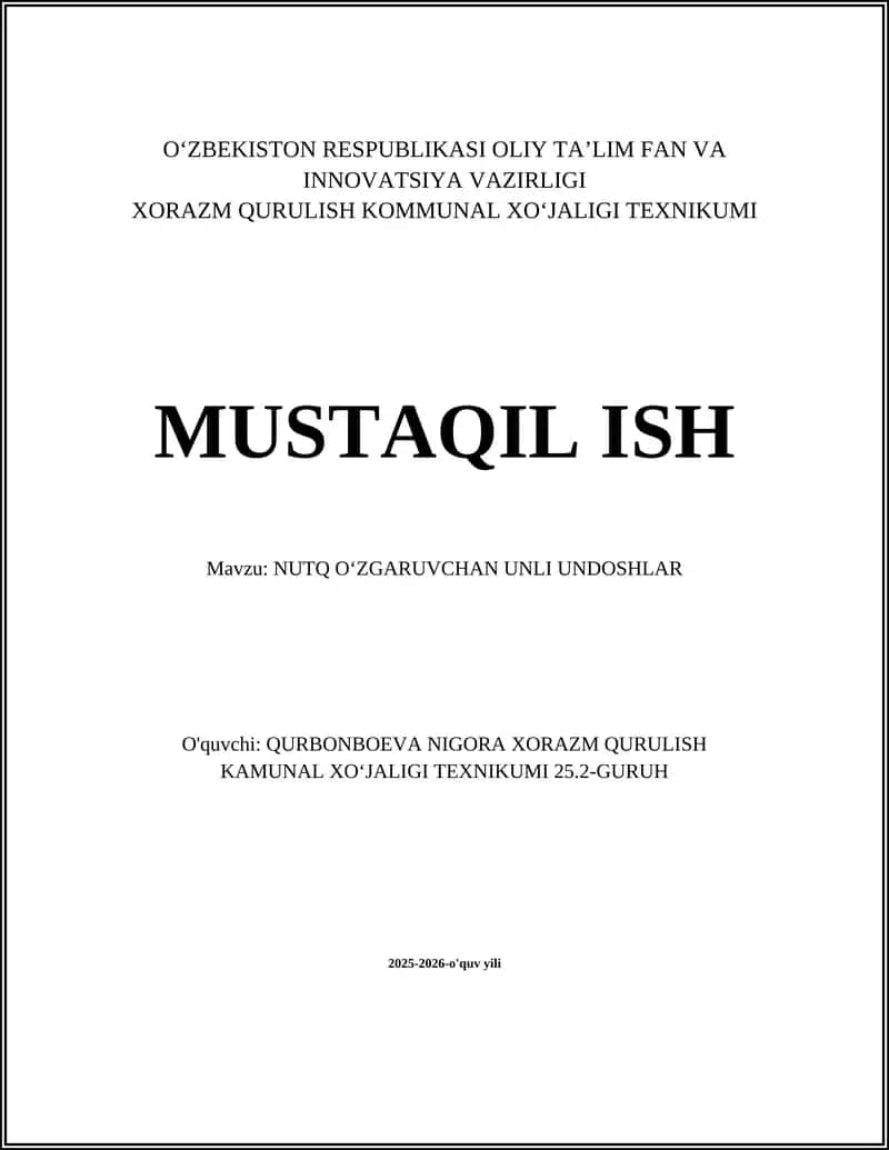 NUTQ OʻZGARUVCHAN UNLI UNDOSHLAR 1