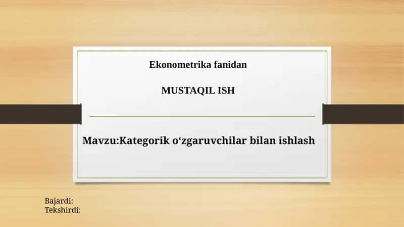 Kategorik o‘zgaruvchilar bilan ishlash 1
