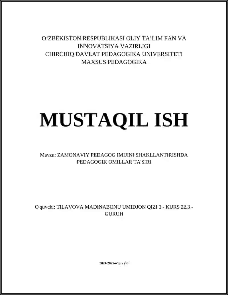 ZAMONAVIY PEDAGOG IMIJINI SHAKLLANTIRISHDA PEDAGOGIK OMILLAR TA'SIRI