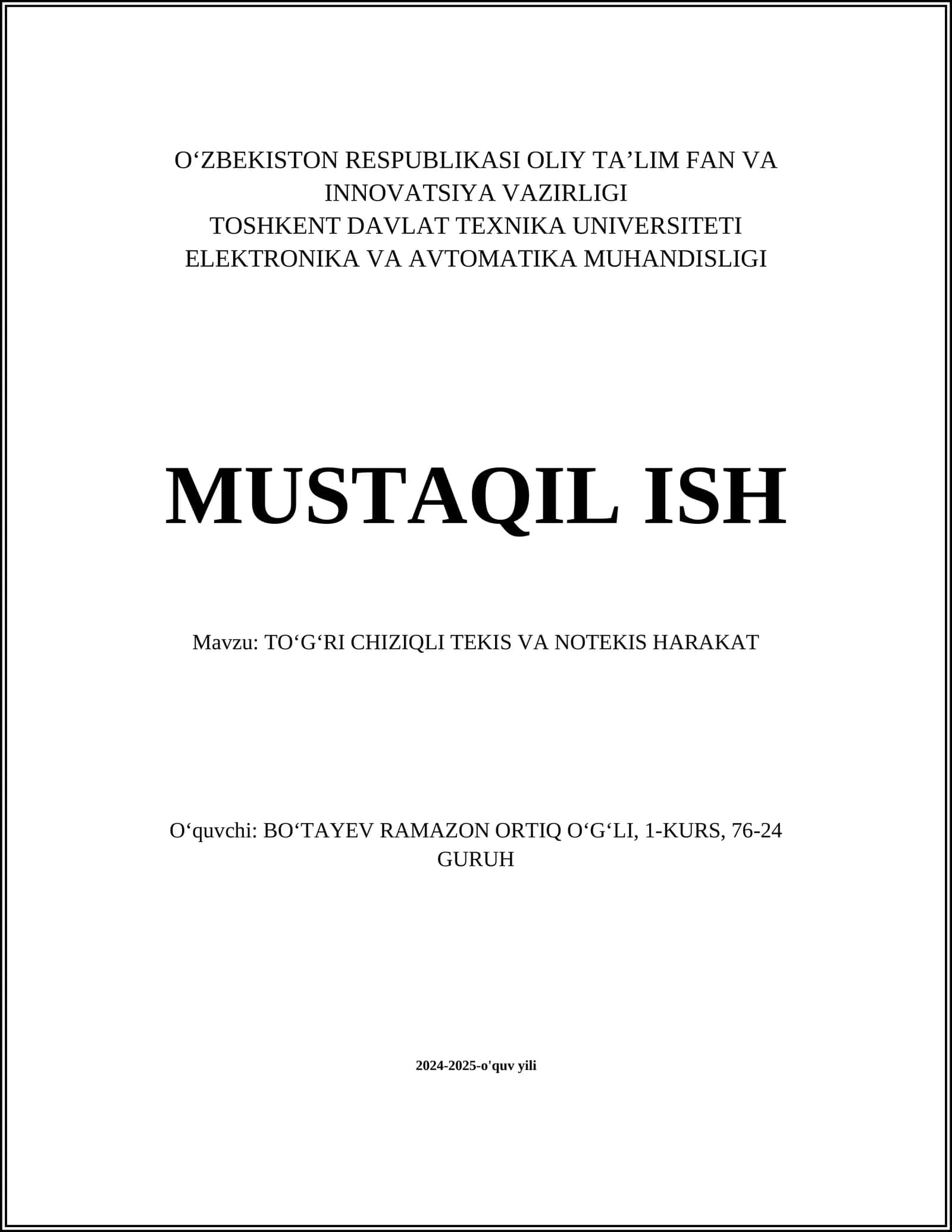 TOʻGʻRI CHIZIQLI TEKIS VA NOTEKIS HARAKAT 1