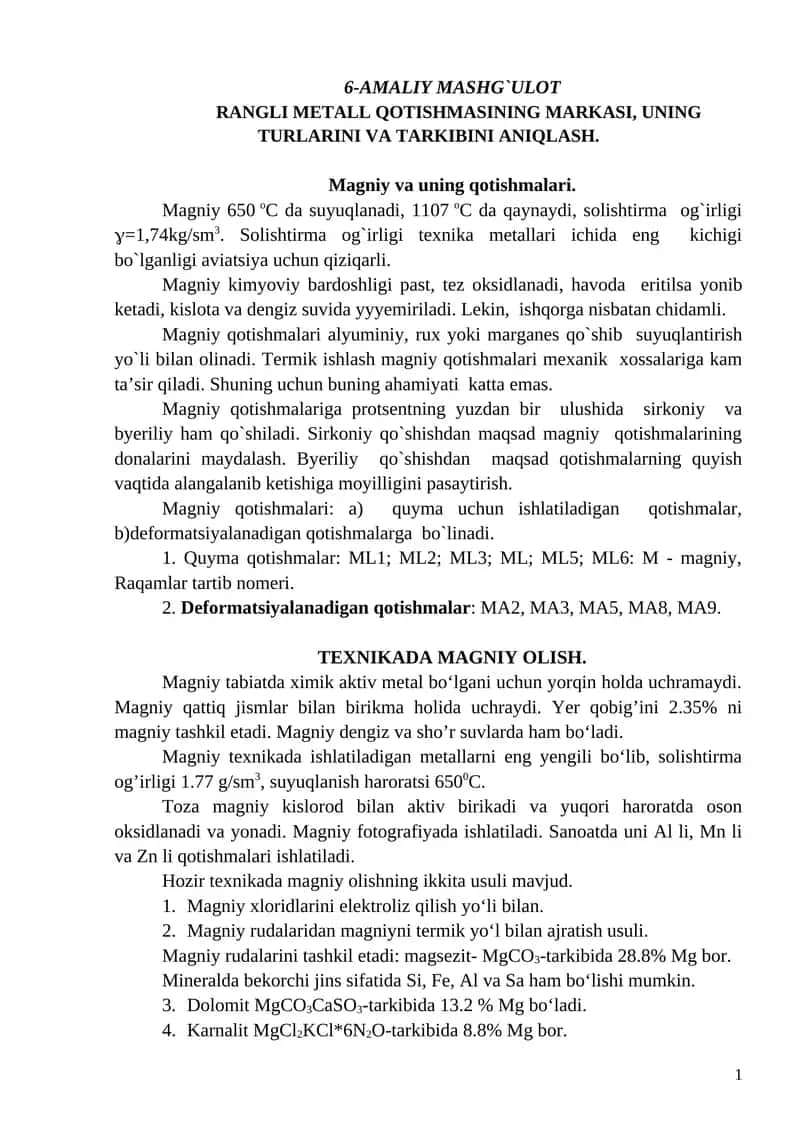 Magniy va uning qotishmalari 1