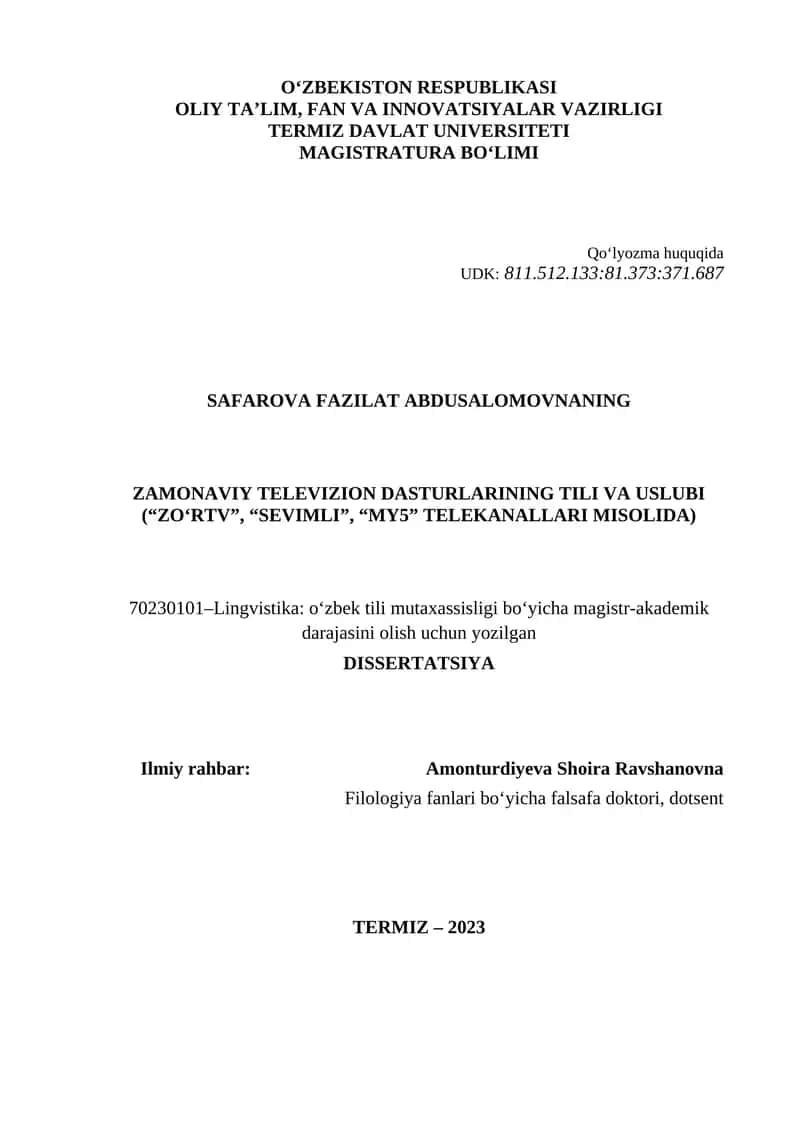 Zamonoaviy televizion dasturlarining til va uslubi 1