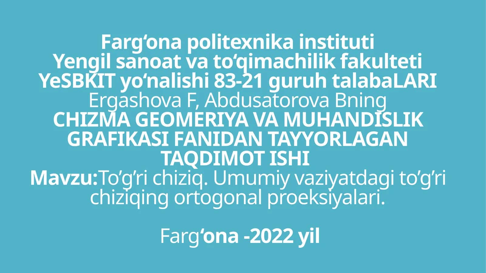 To’g’ri chiziqning ortogonal proektsiyalari 1