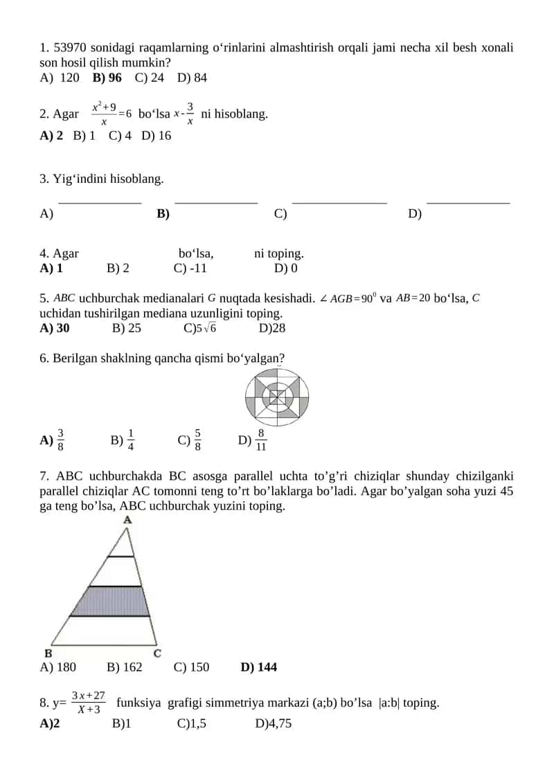 ABC uchburchakda BC asosga parallel uchta to’g’ri chiziqlar 1