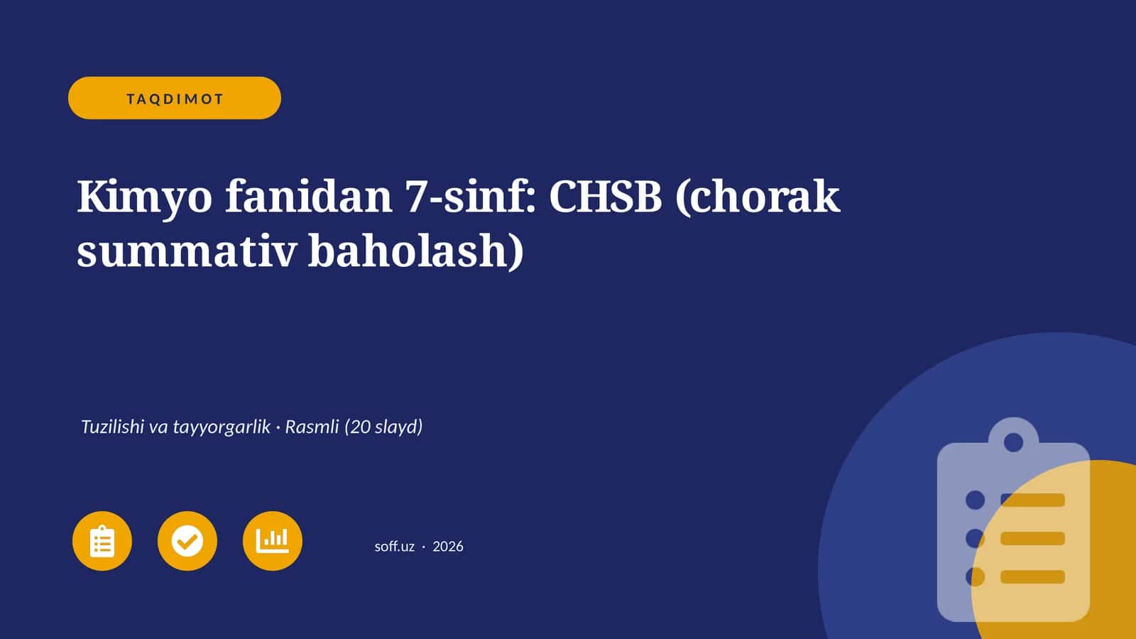 Kimyo fanidan 7-sinf: CHSB (chorak summativ baholash) 1