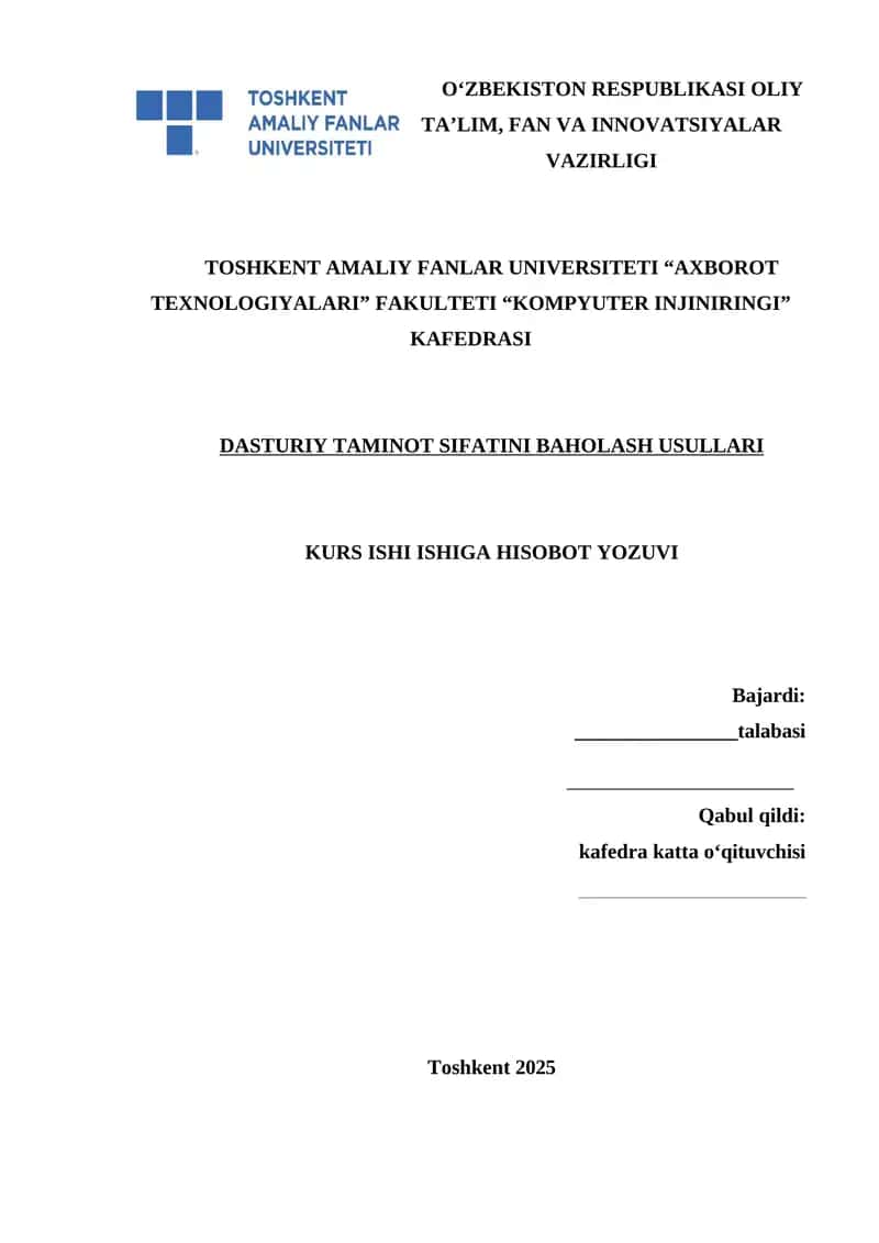DASTURIY TAMINOT SIFATINI BAHOLASH USULLARI 1