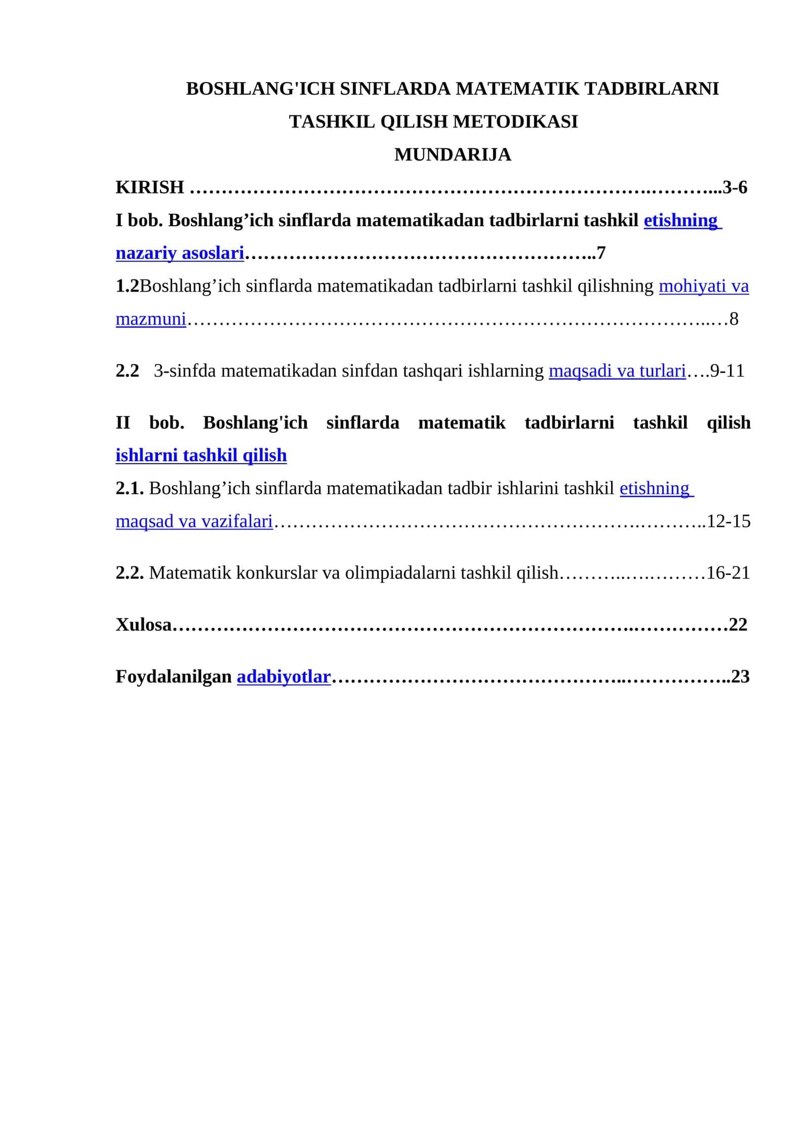 BOSHLANG'ICH SINFLARDA MATEMATIK TADBIRLARNI TASHKIL QILISH METODIKASI 1