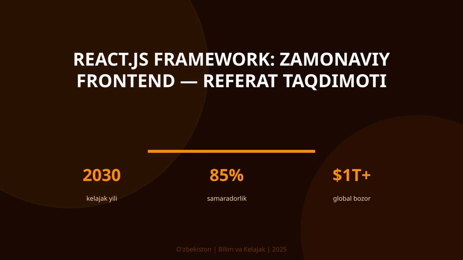 REACT.JS FRAMEWORK: ZAMONAVIY FRONTEND — REFERAT TAQDIMOTI 1