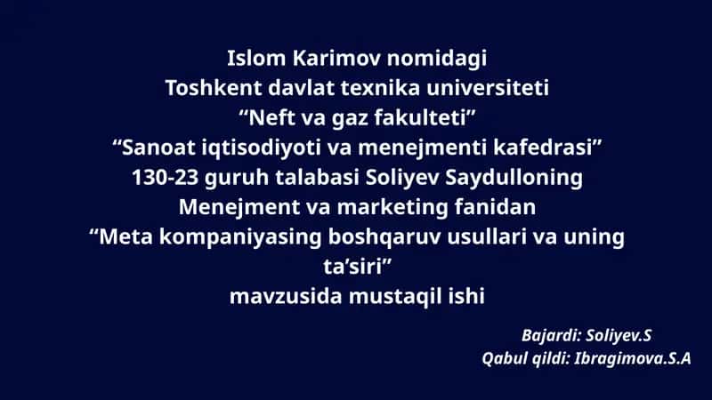 Meta Kompaniyasi Boshqaruv Usullari 1