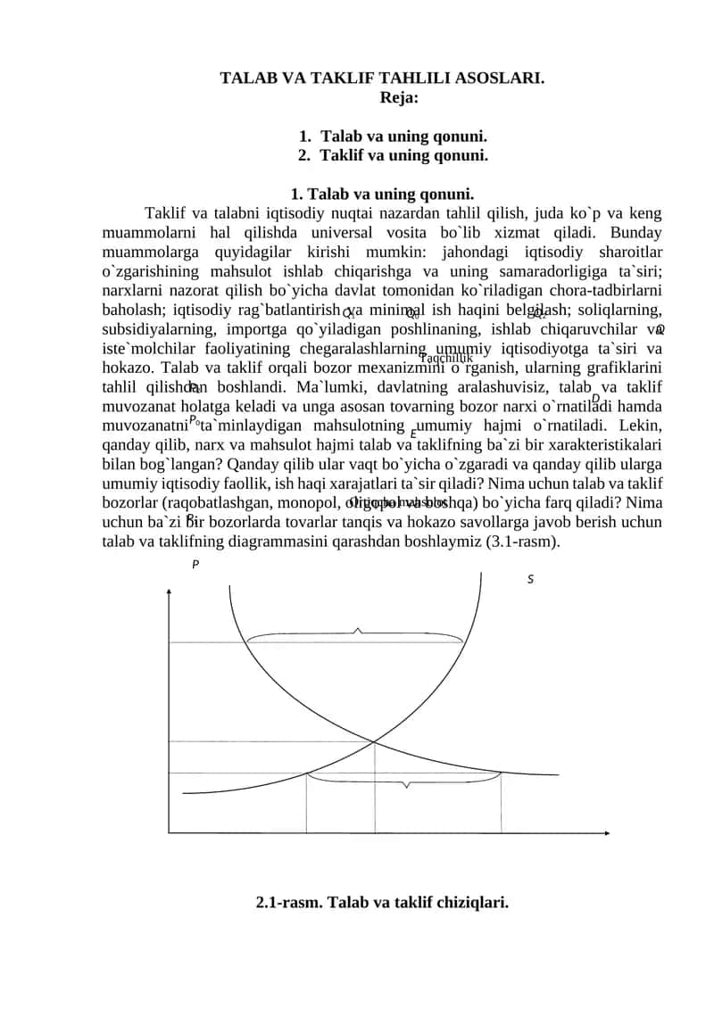 TALAB VA TAKLIF TAHLILI ASOSLARI 1