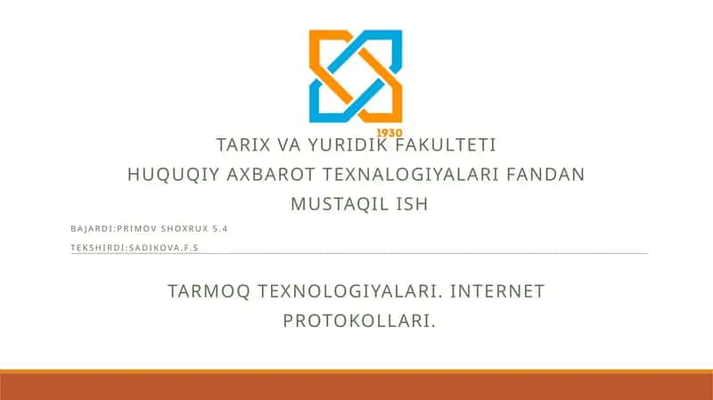 Tarmoq texnologiyalari va internet protokollari 1