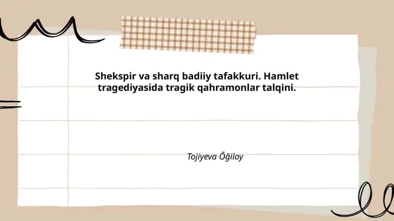 Hamlet tragediyasida tragik qahramonlar talqini 1