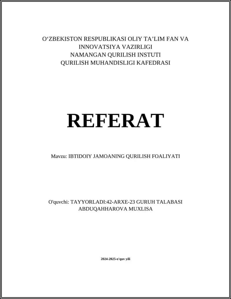 IBTIDOY JAMOANING QURILISH FOALIYATI 1
