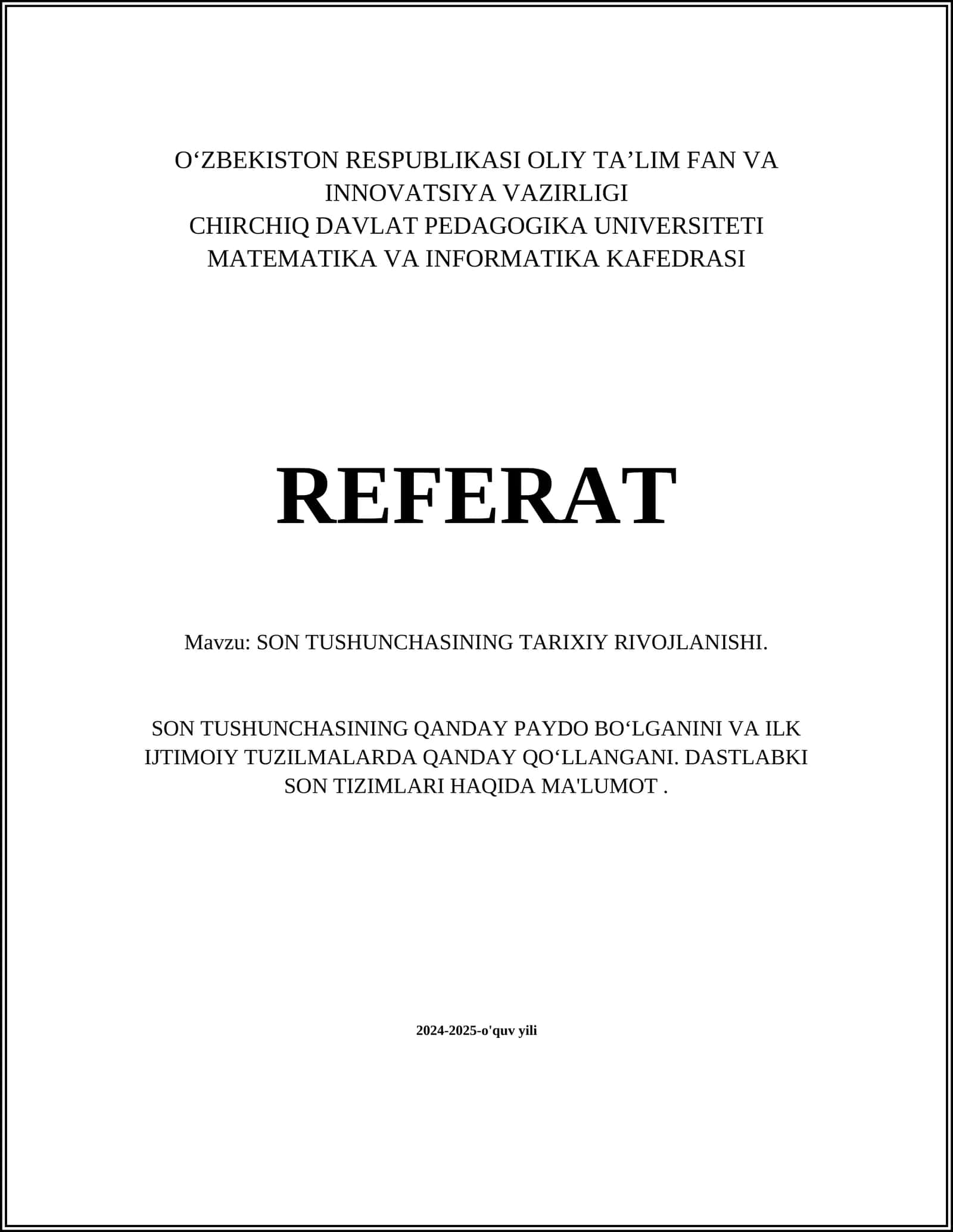 SON TUSHUNCHASINING TARIXIY RIVOJLANISHI 1