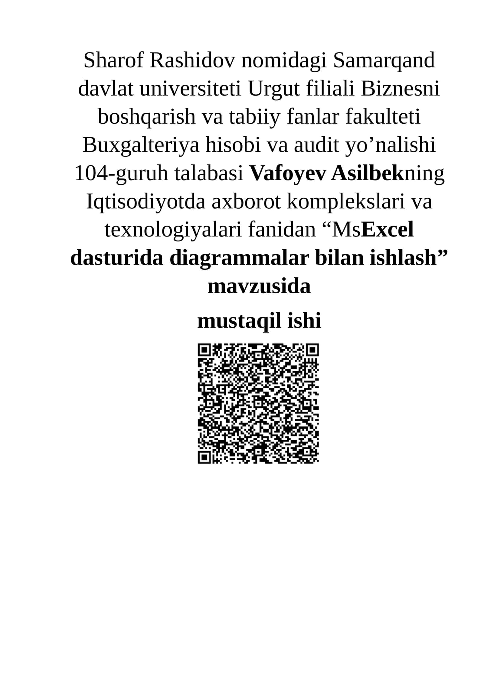 MsExcel dasturida diagrammalar bilan ishlash 1