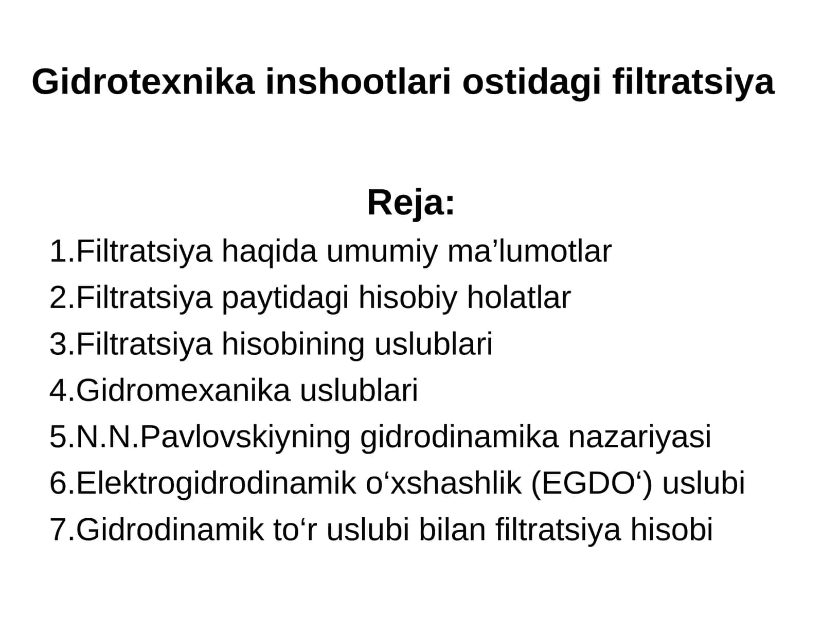 Gidrotexnika inshootlari ostidagi filtratsiya 1