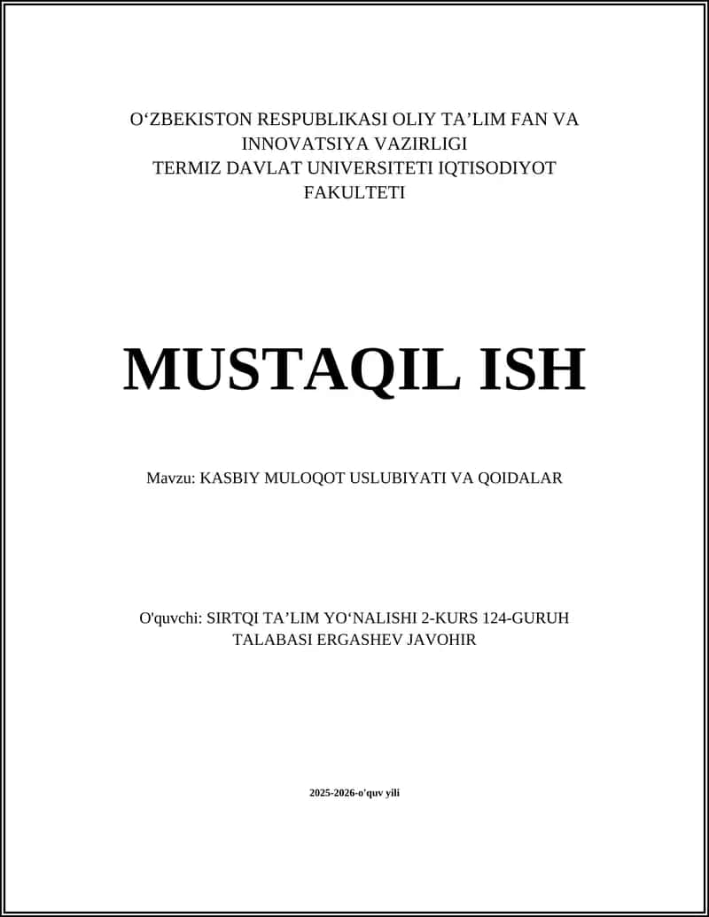 KASBIY MULOQOT USLUBIYATI VA QOIDALAR 1