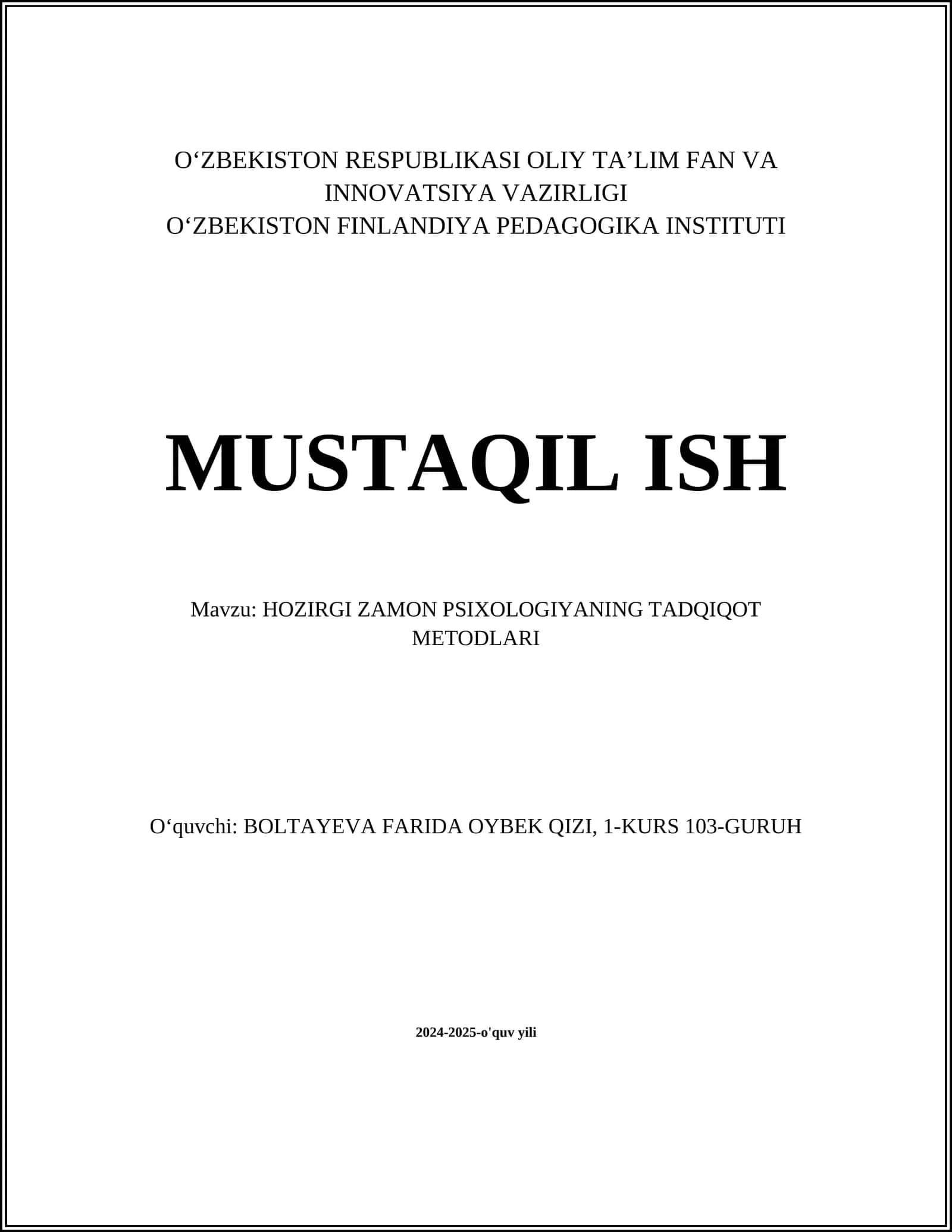 HOZIRGI ZAMON PSIXOLOGIYANING TADQIQOT METODLARI 1