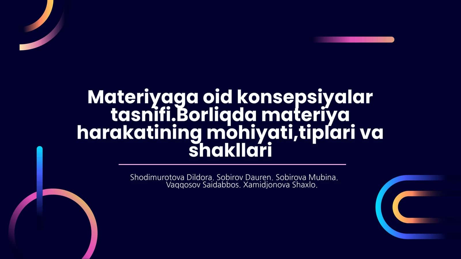 Materiyaga oid konsepsiyalar tasnifi 1