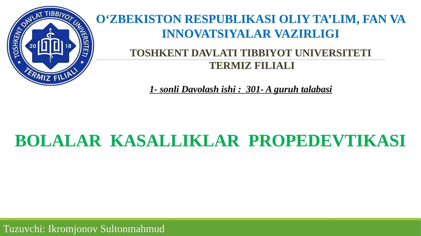 Bolalar kasalliklari propedavtikasi 1