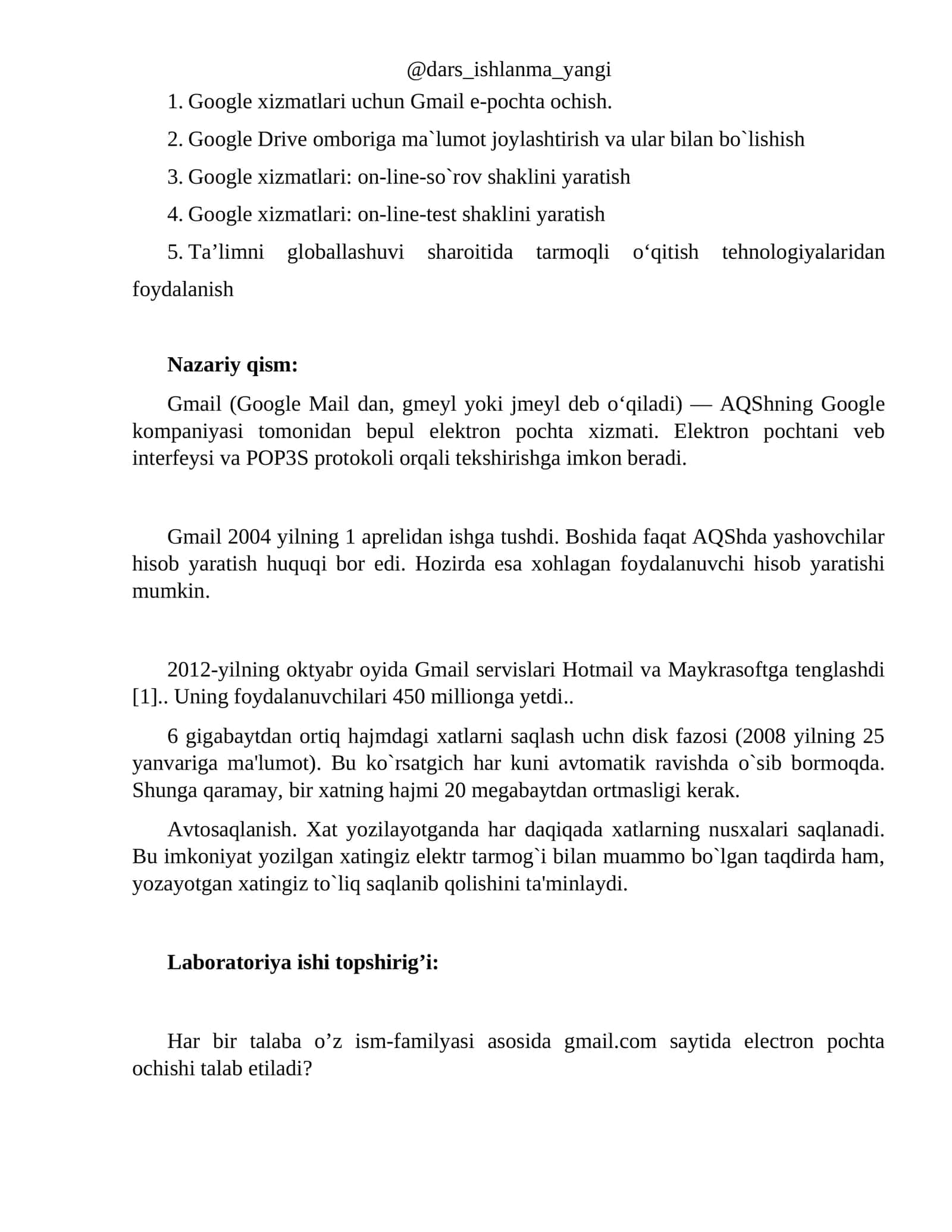 Google xizmatlari uchun Gmail e-pochta ochish 1
