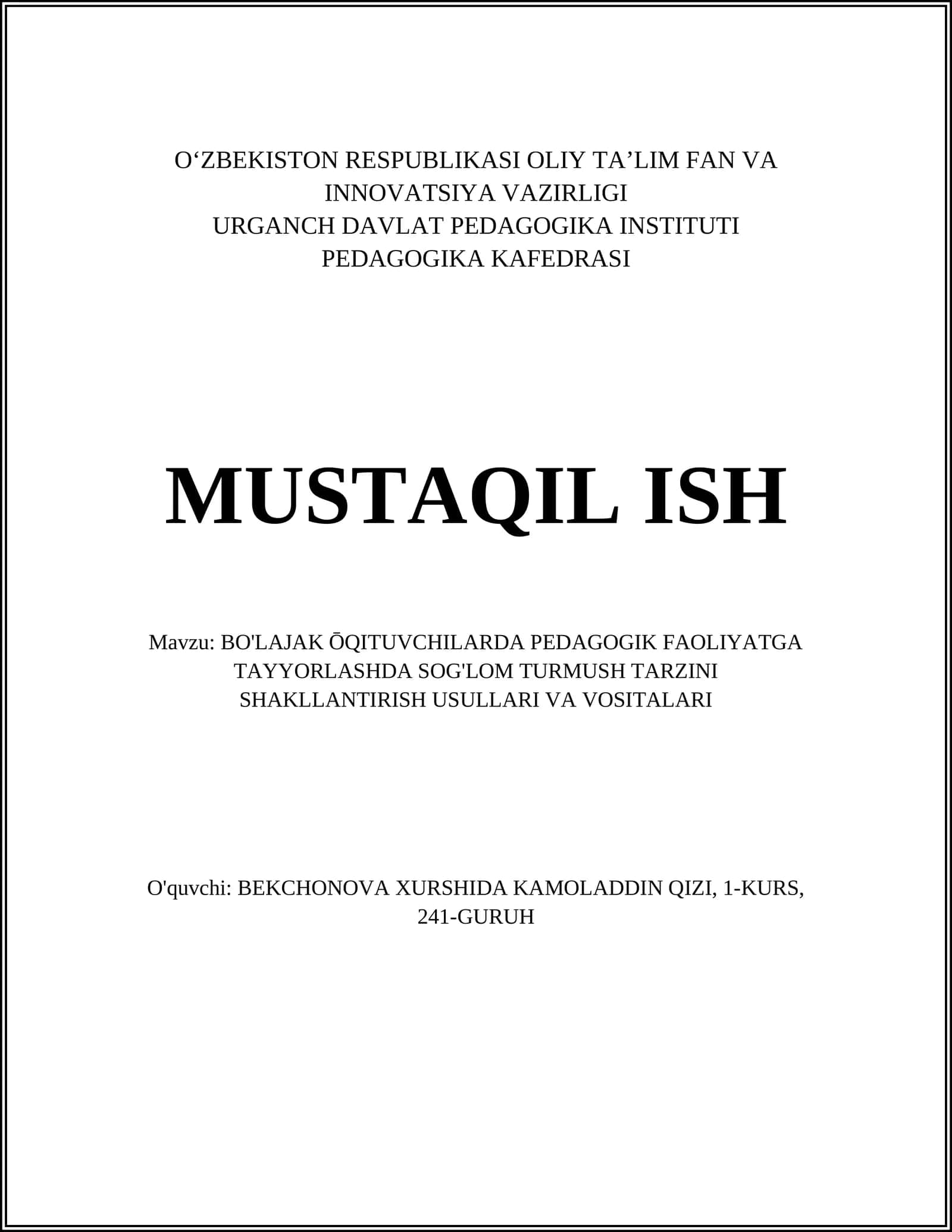 SOG'LIM TURMUSH TARZINING MOHIYATI 1