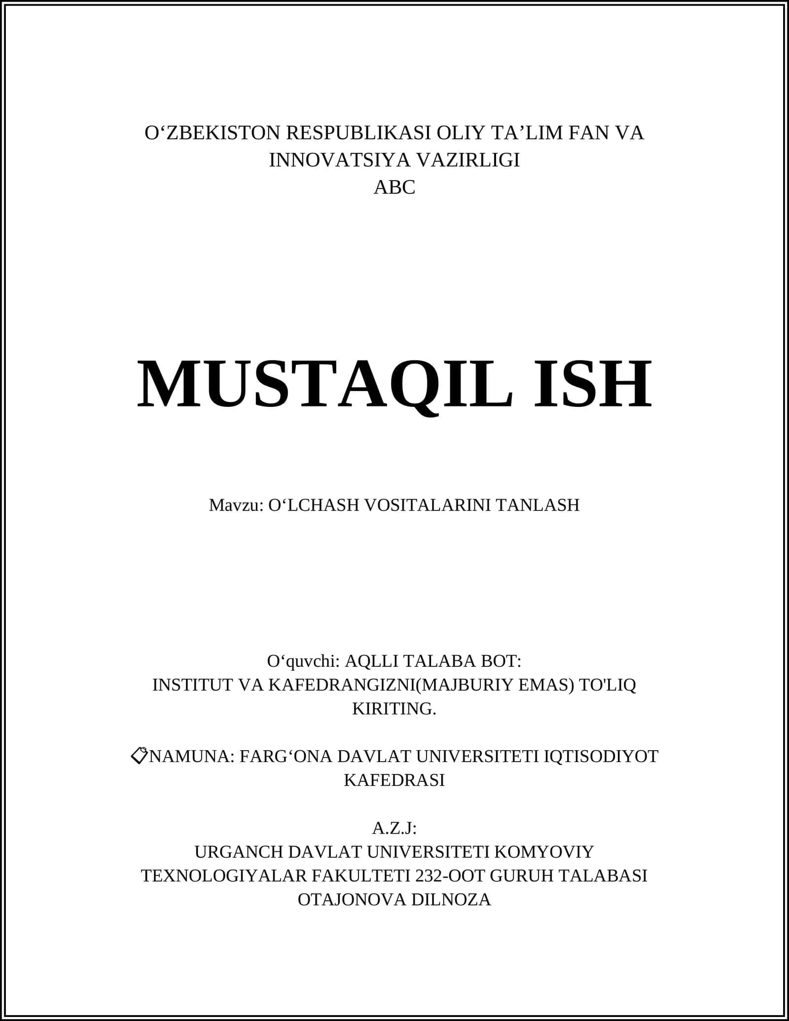 OʻLCHASH VOSITALARINI TANLASH 1
